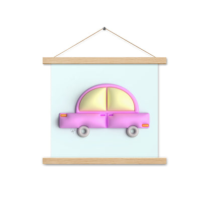 Pink car in blue Poster with hangers