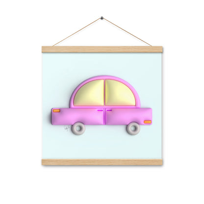 Pink car in blue Poster with hangers