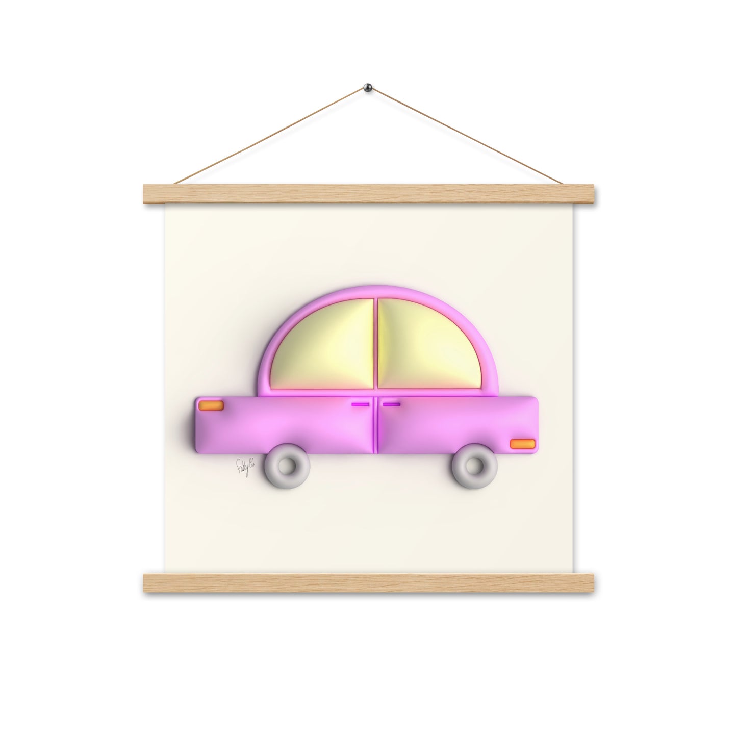 Pink car in yellow Poster with hangers