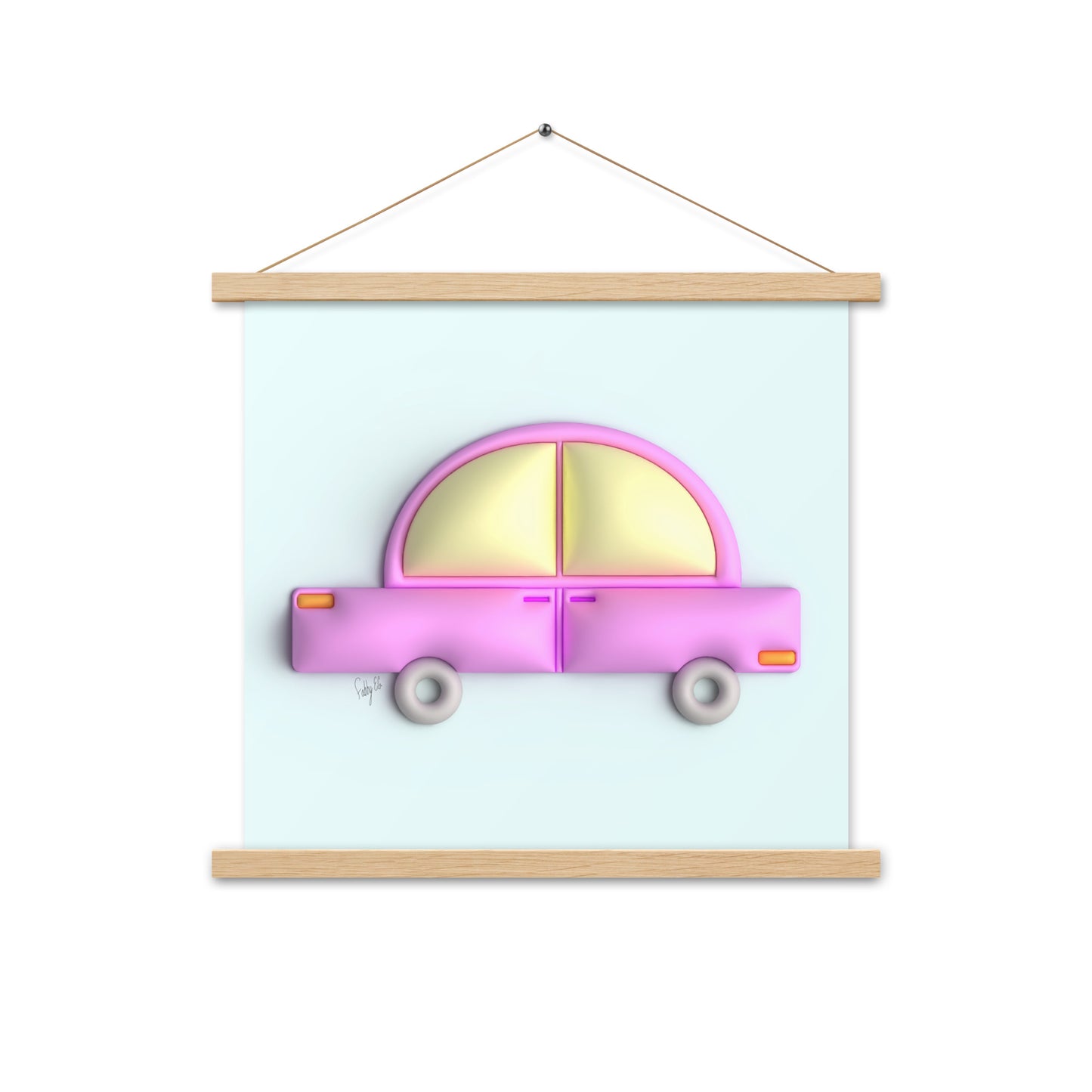 Pink car in blue Poster with hangers