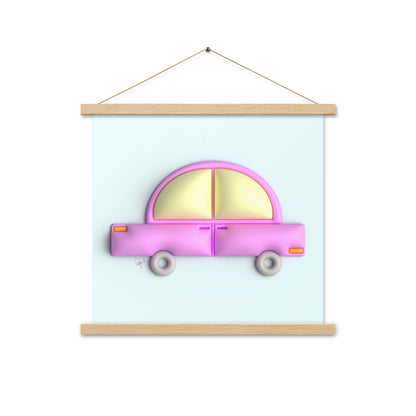 Pink car in blue Poster with hangers