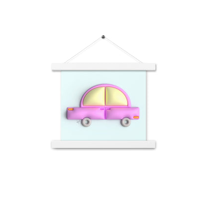 Pink car in blue Poster with hangers