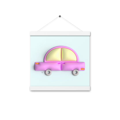 Pink car in blue Poster with hangers