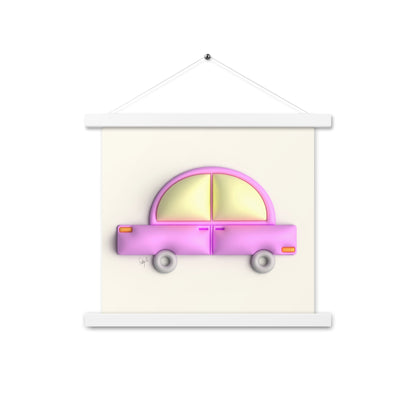 Pink car in yellow Poster with hangers