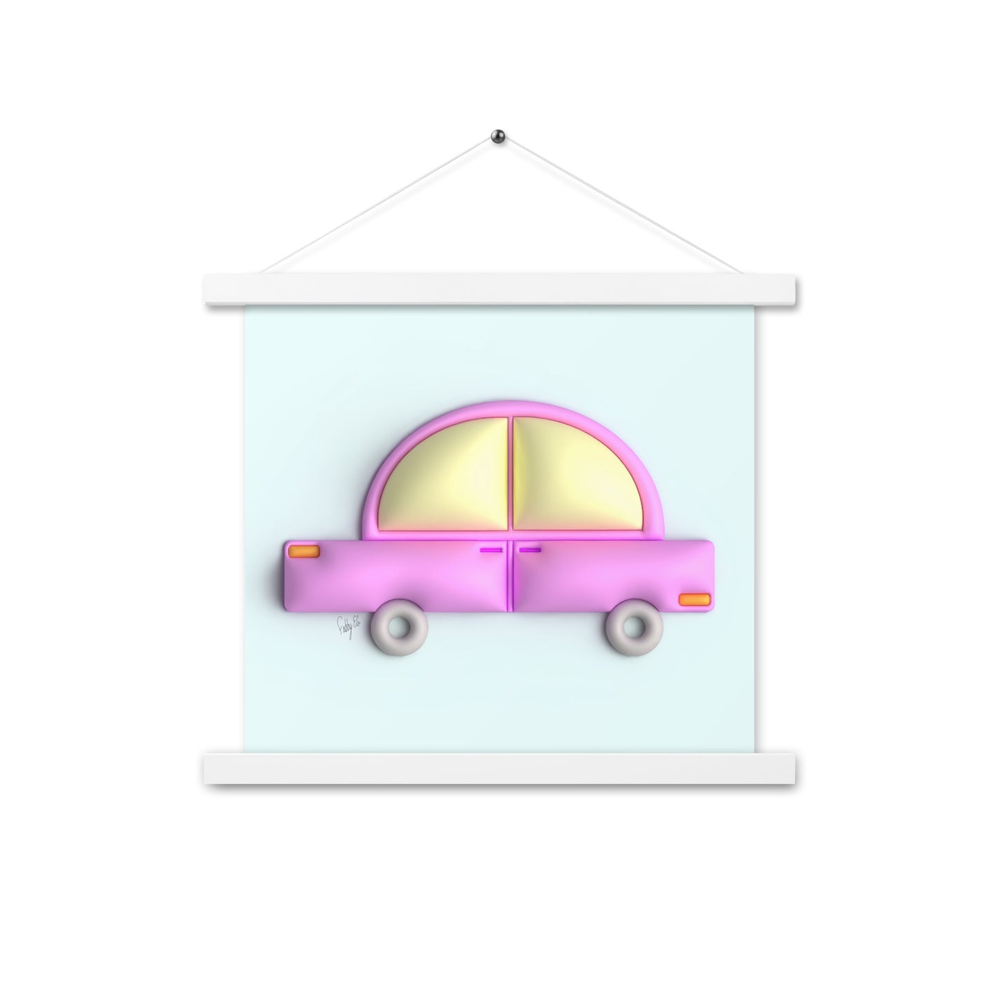 Pink car in blue Poster with hangers