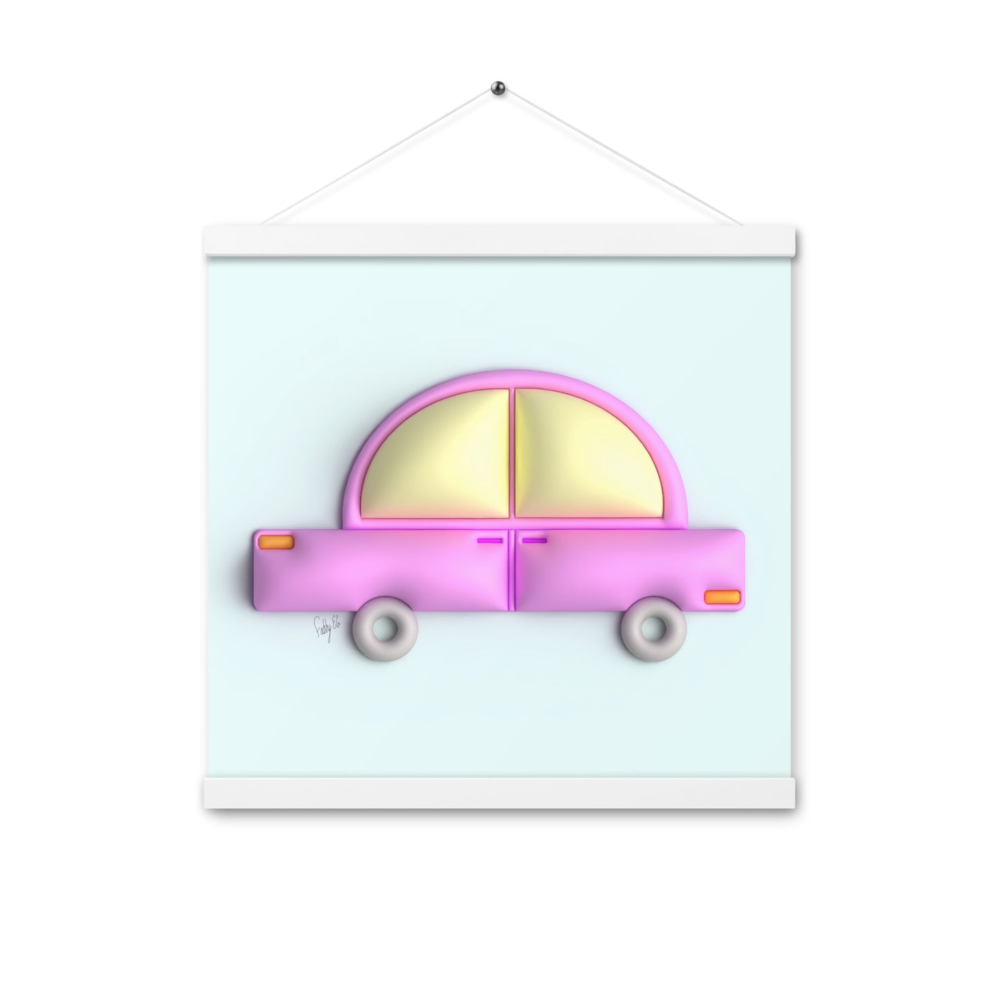 Pink car in blue Poster with hangers