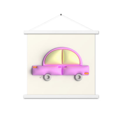 Pink car in yellow Poster with hangers