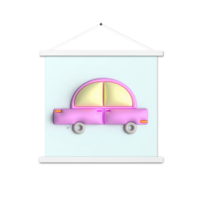 Pink car in blue Poster with hangers