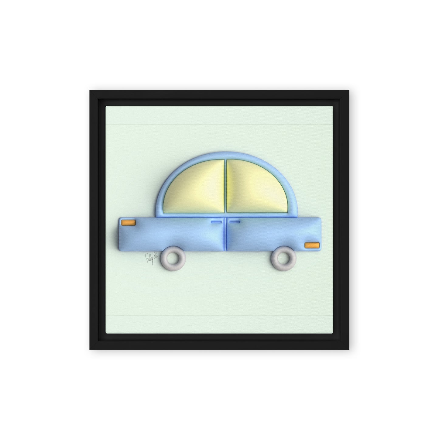 Blue car in green framed canvas