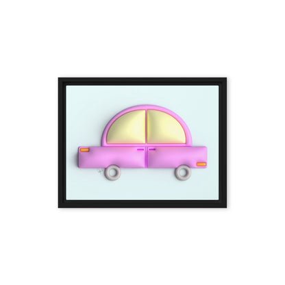 Pink car in blue framed canvas