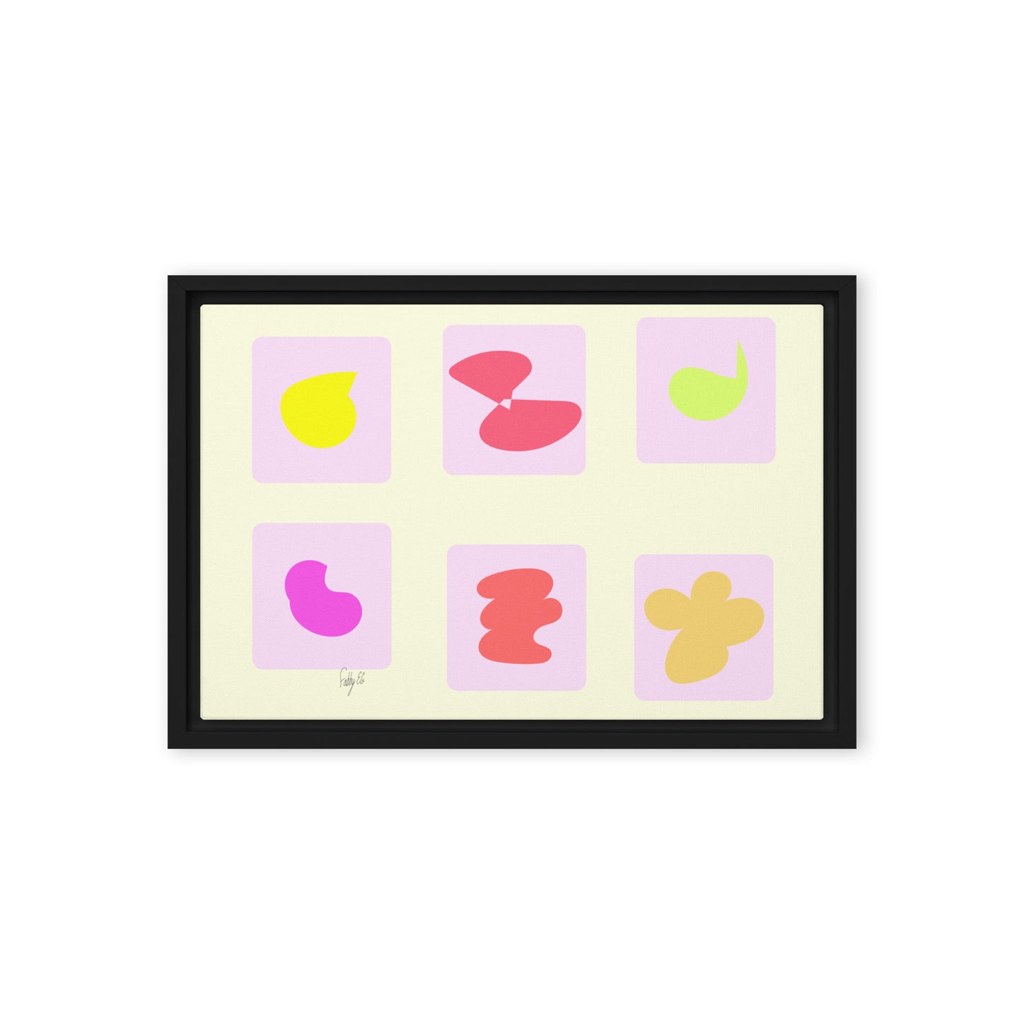 Pink squares in motion framed canvas