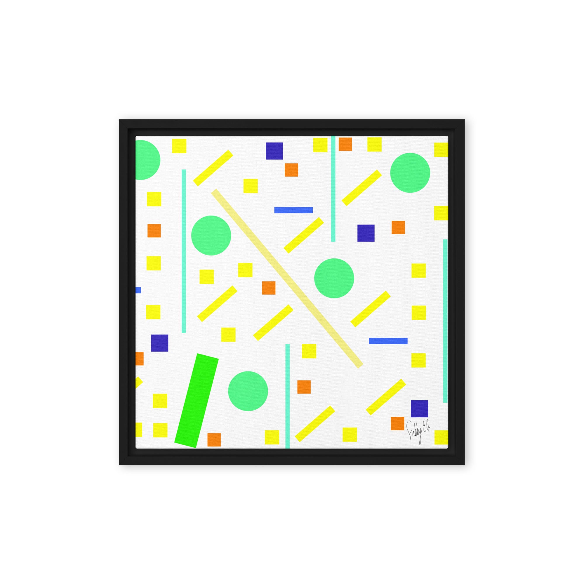 Squares and petite rectangles (white) framed canvas
