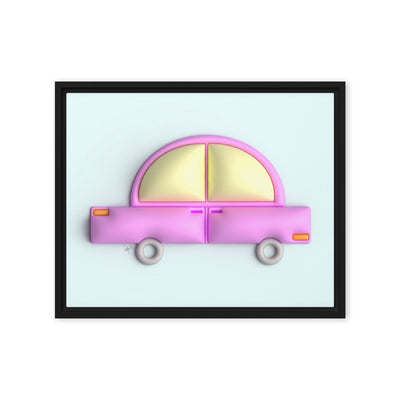 Pink car in blue framed canvas
