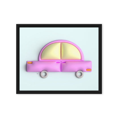 Pink car in blue framed canvas