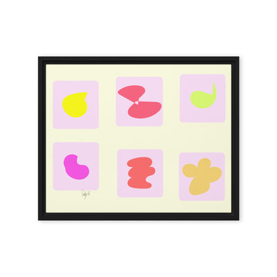 Pink squares in motion framed canvas