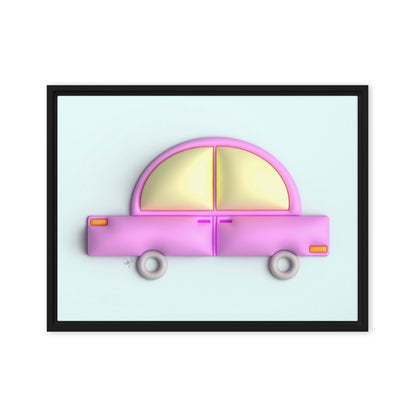 Pink car in blue framed canvas