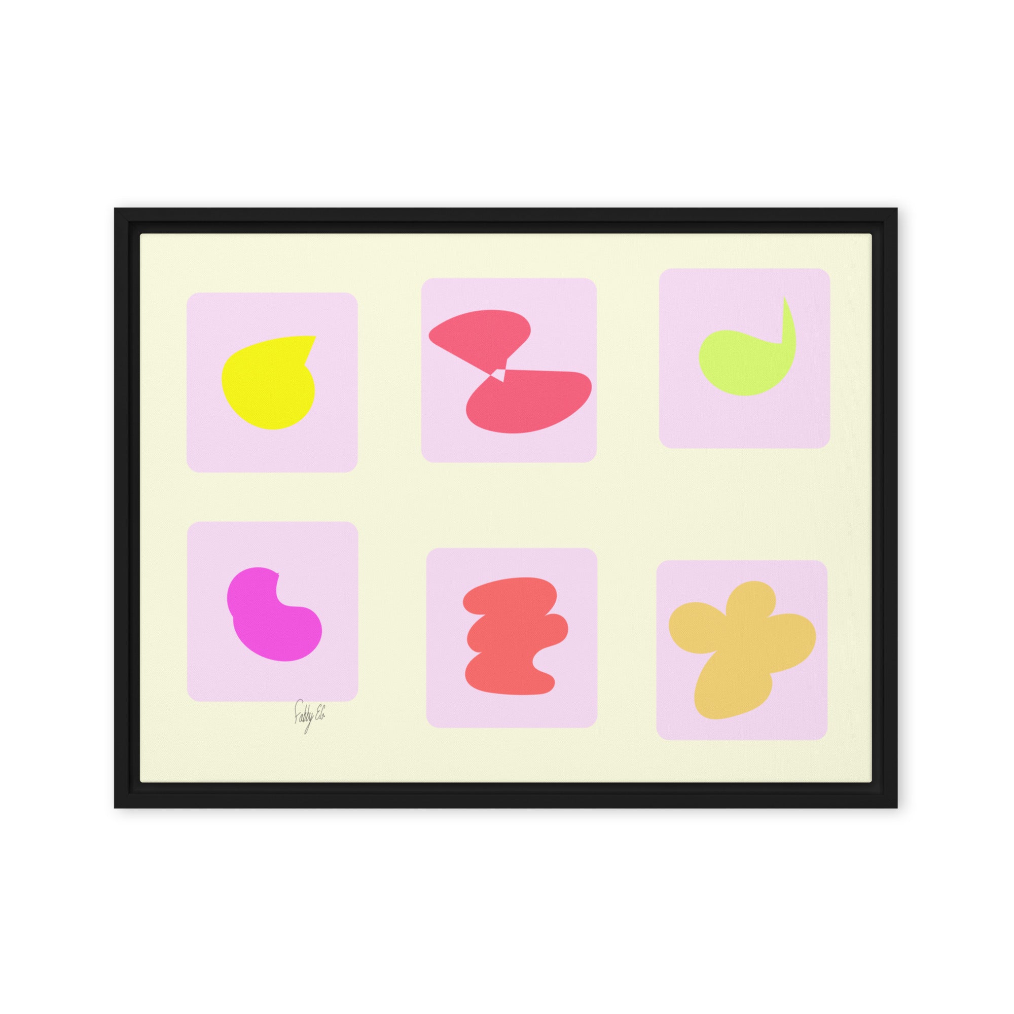 Pink squares in motion framed canvas