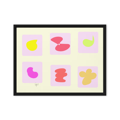 Pink squares in motion framed canvas