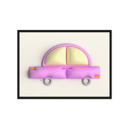 Pink car in yellow framed canvas