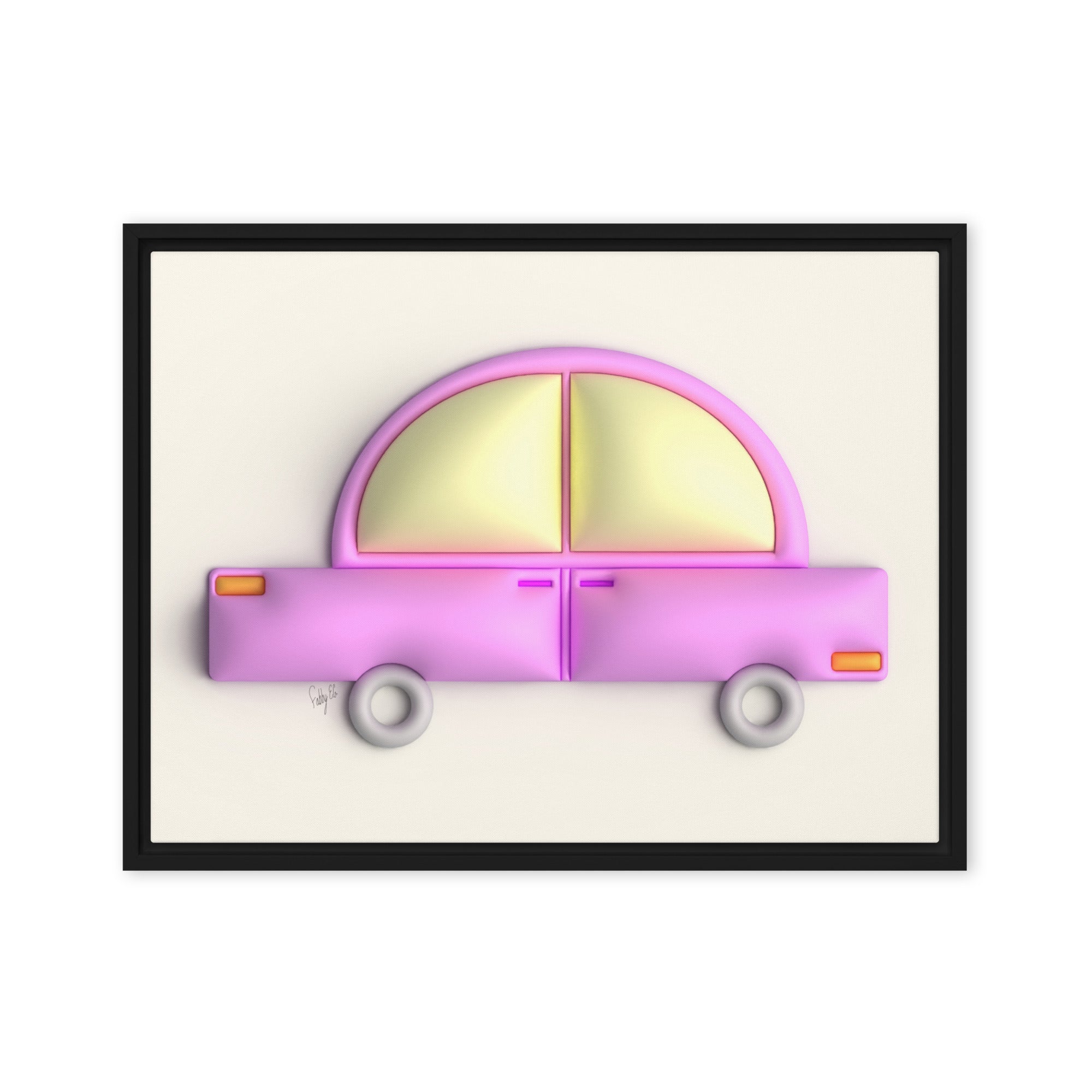 Pink car in yellow framed canvas