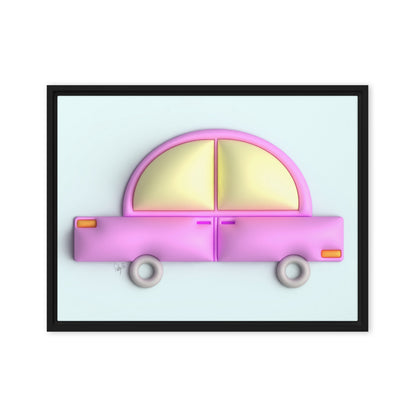 Pink car in blue framed canvas