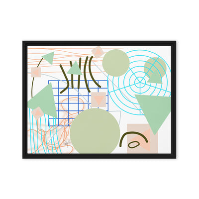 Triangular green circles framed canvas