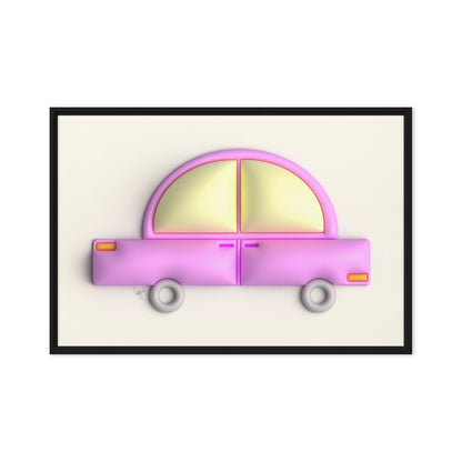 Pink car in yellow framed canvas