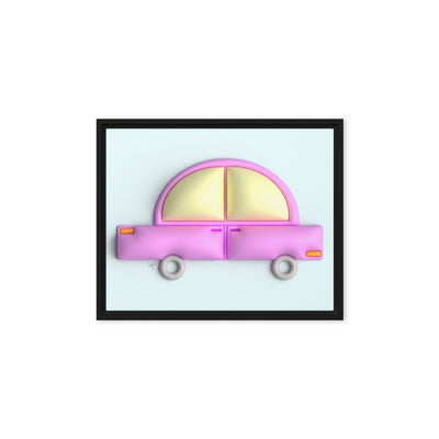 Pink car in blue framed canvas