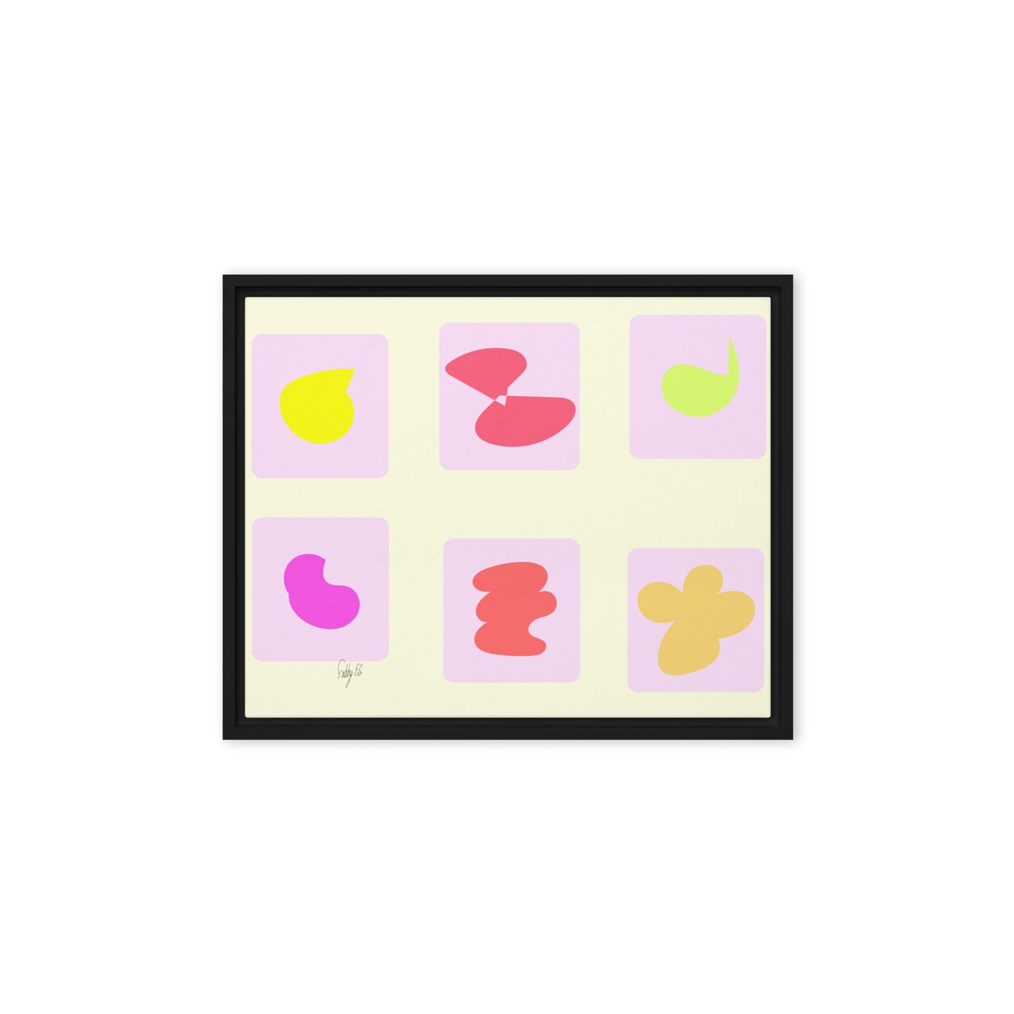 Pink squares in motion framed canvas