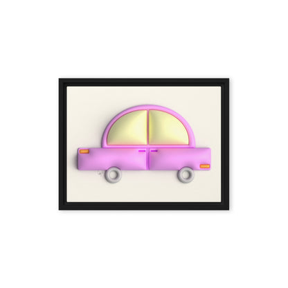 Pink car in yellow framed canvas