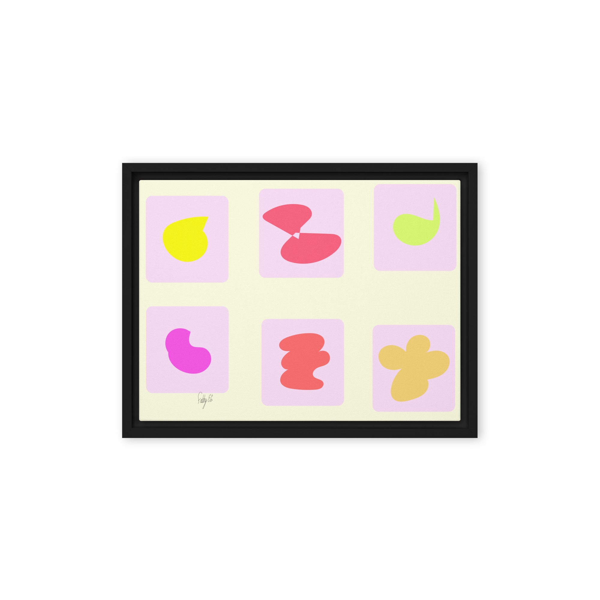 Pink squares in motion framed canvas