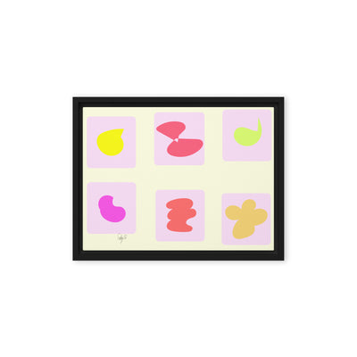 Pink squares in motion framed canvas