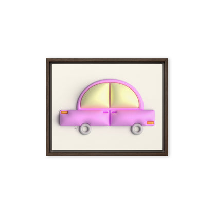 Pink car in yellow framed canvas