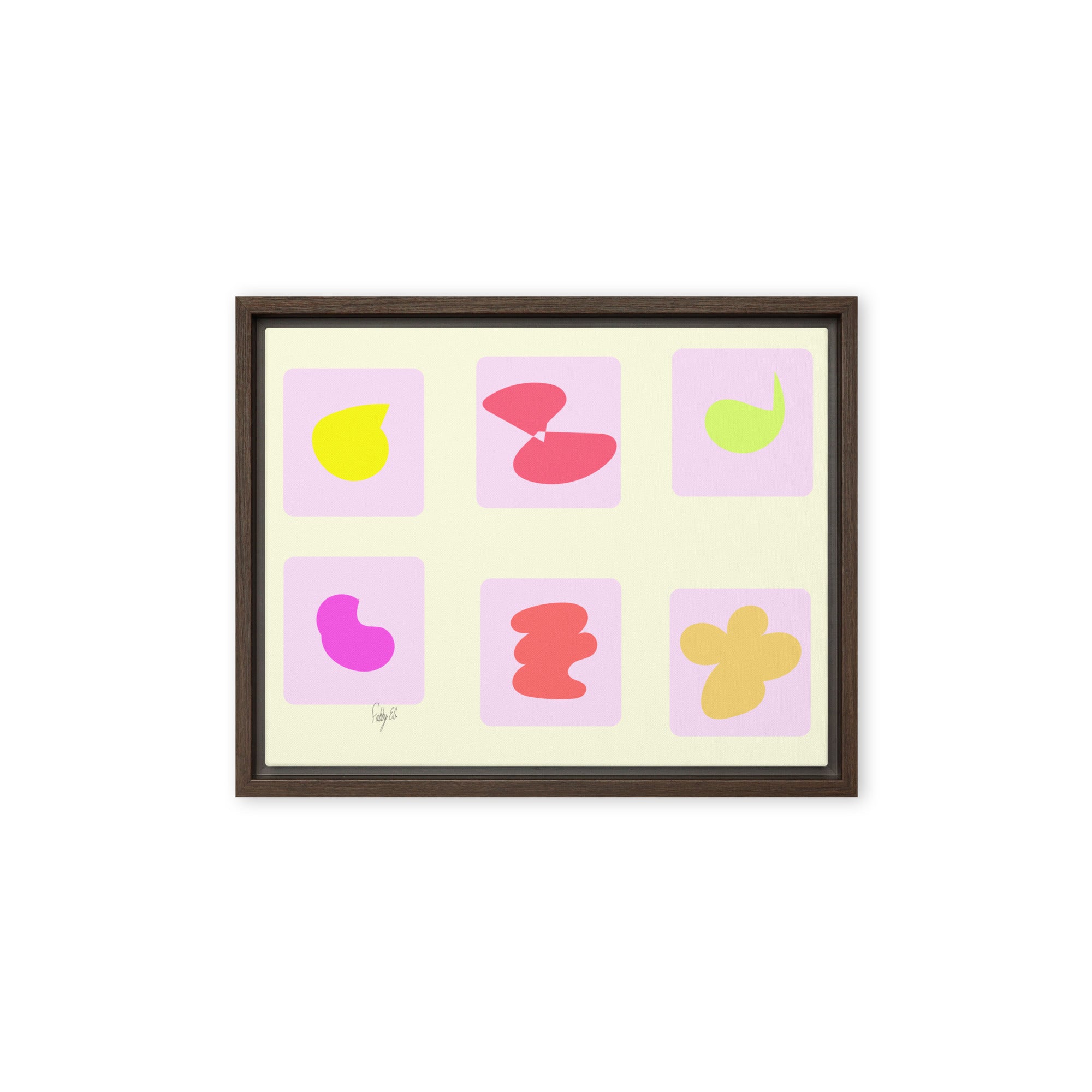 Pink squares in motion framed canvas