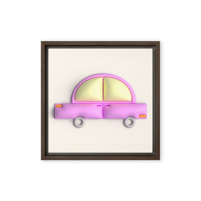 Pink car in yellow framed canvas