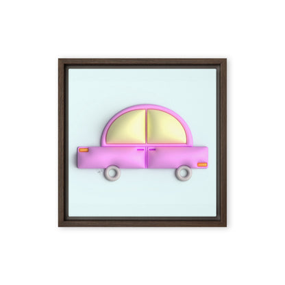 Pink car in blue framed canvas