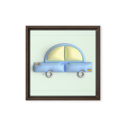 Blue car in green framed canvas