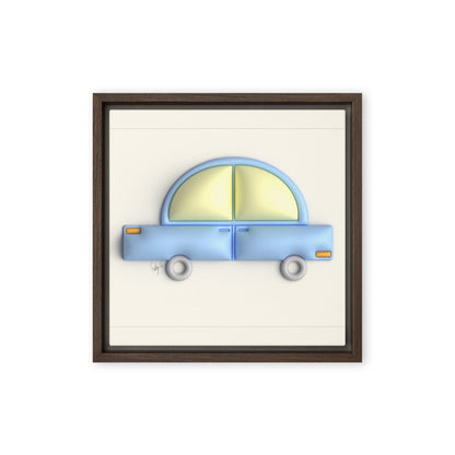 Blue car in yellow framed canvas