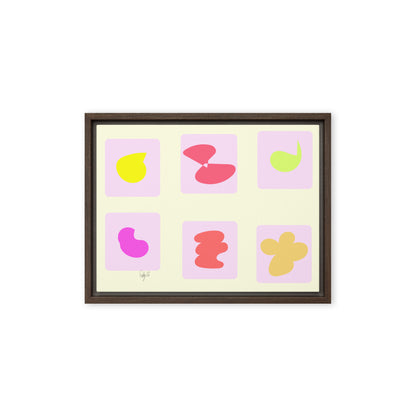 Pink squares in motion framed canvas