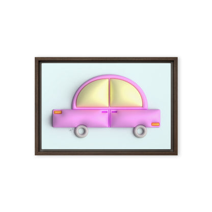 Pink car in blue framed canvas