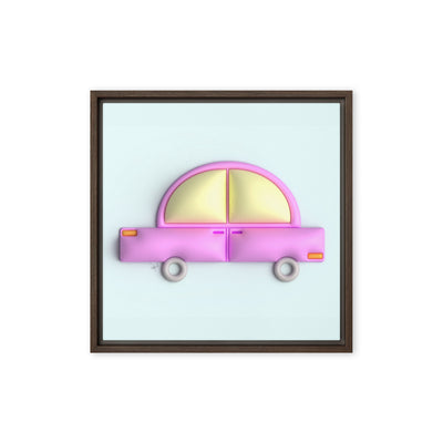 Pink car in blue framed canvas