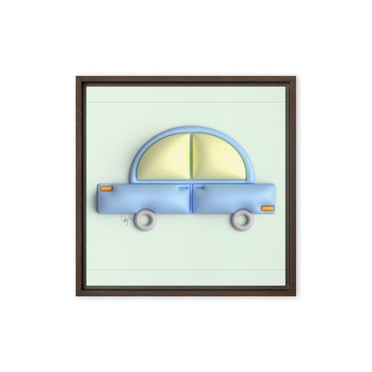 Blue car in green framed canvas