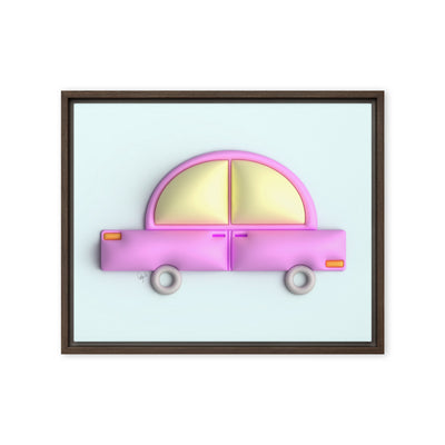 Pink car in blue framed canvas