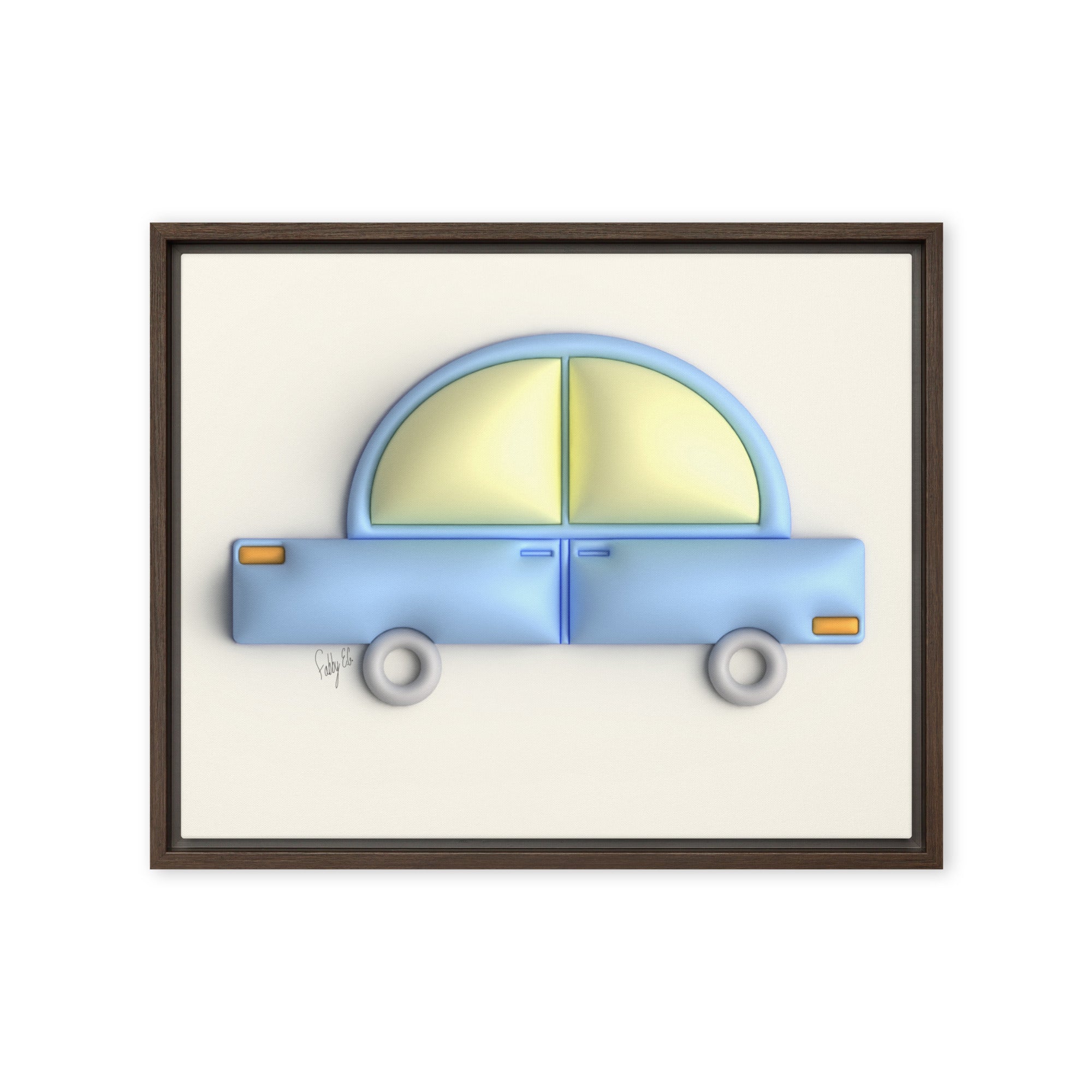Blue car in yellow framed canvas