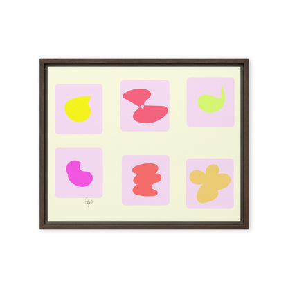 Pink squares in motion framed canvas