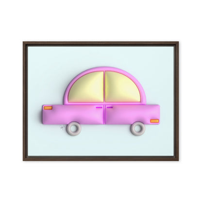 Pink car in blue framed canvas