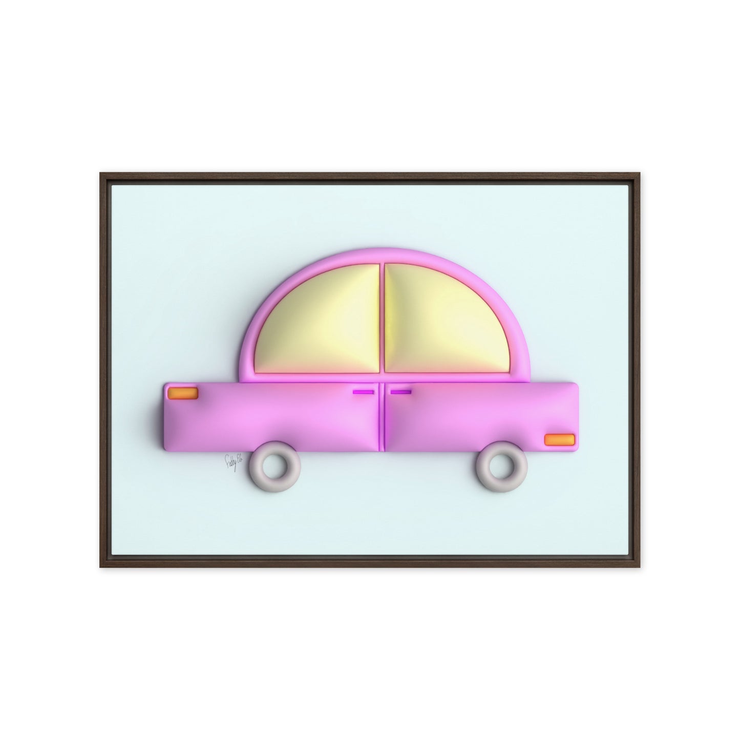 Pink car in blue framed canvas