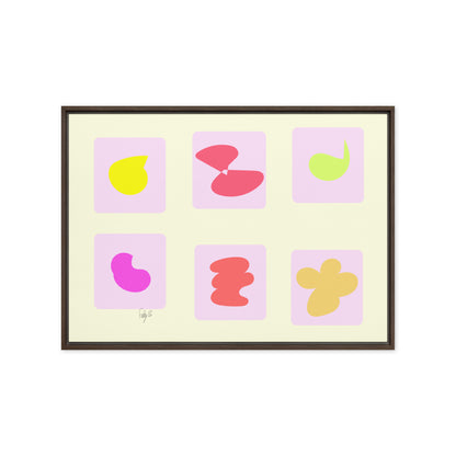 Pink squares in motion framed canvas