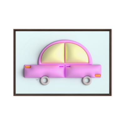Pink car in blue framed canvas