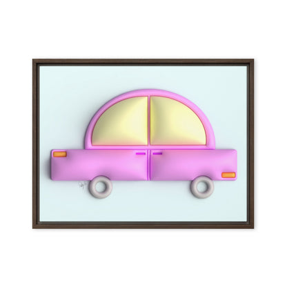 Pink car in blue framed canvas